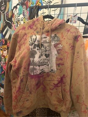 adidas Men’s Beige Tie-Dye Graphic Hoodie suffering artists edition